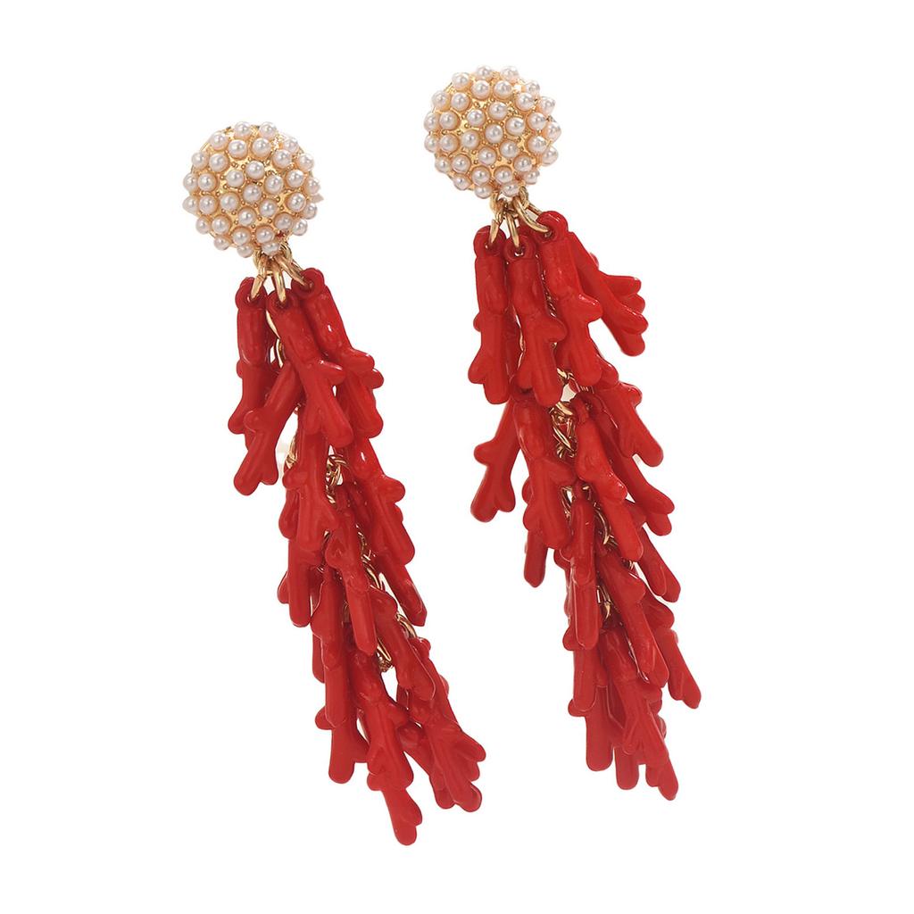 Stylish Beach Coral Resin Earrings With Pearl Accents Lightweight Alloy Jewelry For Women Daily Wear