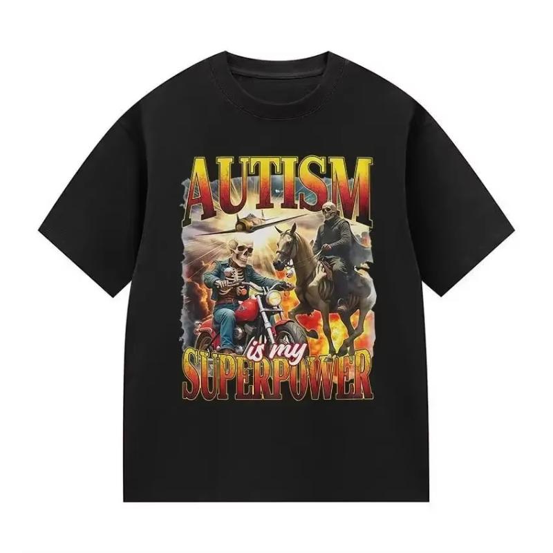 Fun casual cute bicycle short sleeved Tshirt summer round neck Tshirt autism is my super power Gothic pattern Tshirt S