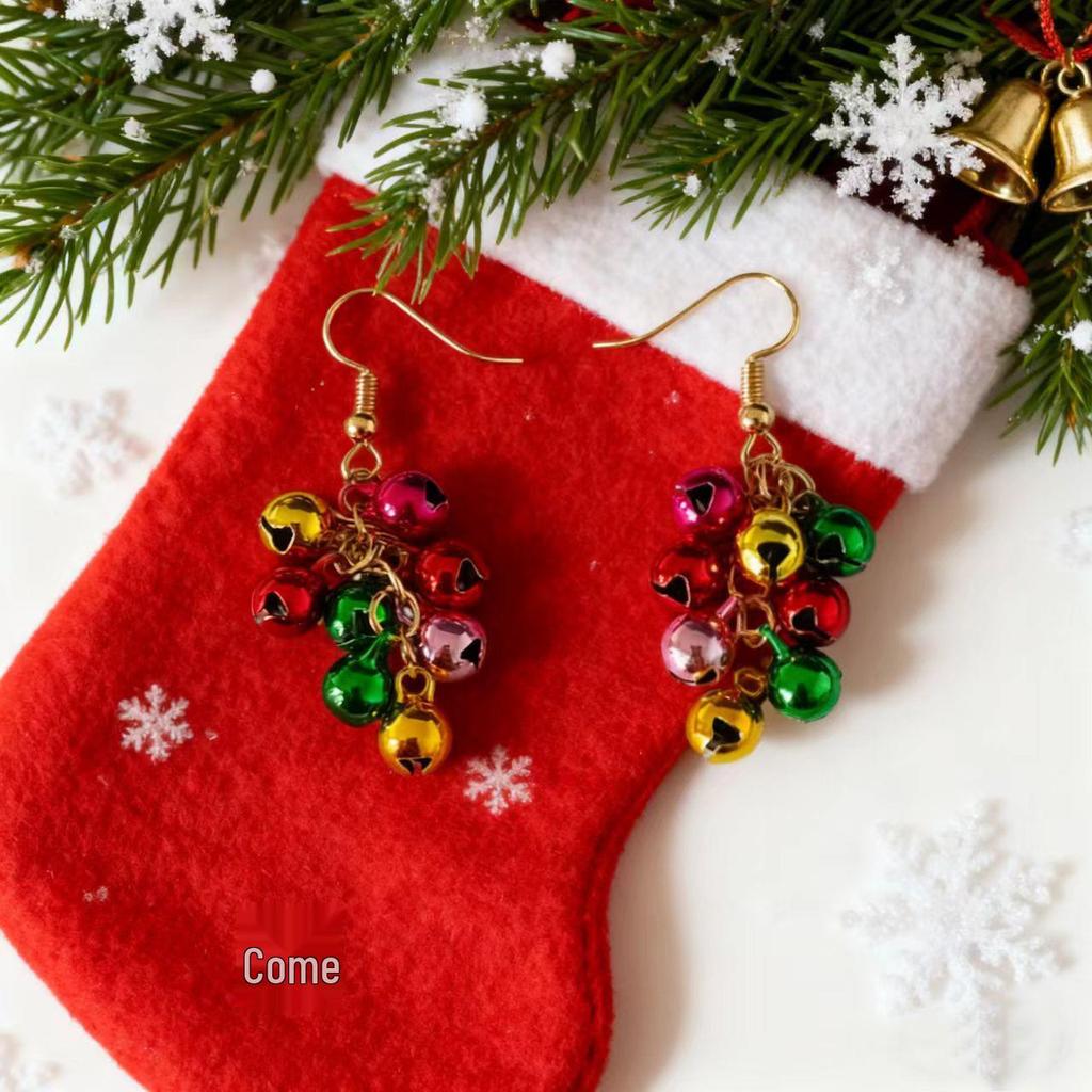 2025 European & American Christmas Series Color Block Bell Classic Women's Party Earrings