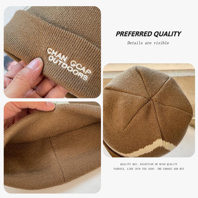 Mountaineering Wool Hat Women's Autumn and Winter Outdoor Warm Knitted Ear Protection Cold Hat Big Head Circumference Mountain Climbing Cold Protectio