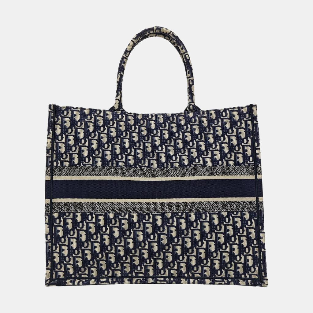 [Pre-Owned] Book Tote Hand-Embroidered Monogram Large Capacity Canvas Tote Bag - Excellent #L5M520