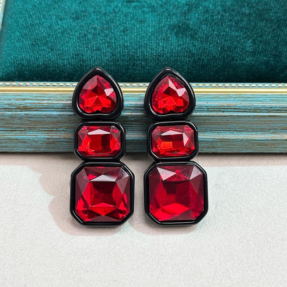 Resin Shiny Rhinestone Earrings Colorful Colorful Dangle Earring Geometric Square Studs  Women