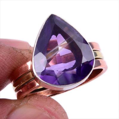 Natural African Amethyst Gemstone 925 Solid Silver TwoTone Gift Ring 8US E3m65