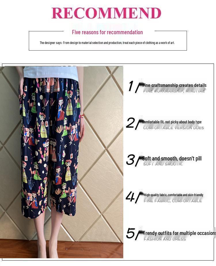 Summer Cotton Silk Polka Dot Slimming Over-the-Knee Pants