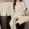 Women's Cloud Cotton Three-Piece Pajama Set - Spring/Summer Short-Sleeve Lapel Cardigan, Sweet Forest Girl Homewear Style