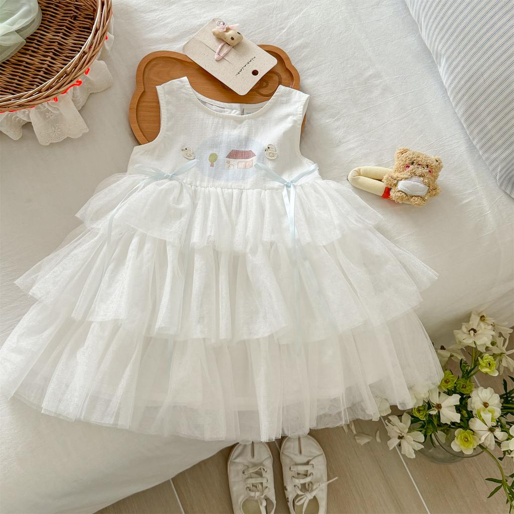 Infant Girls Tulle Spliced Sleeveless Tank Long Dress Fairy Style Princess Mesh Party Dress75