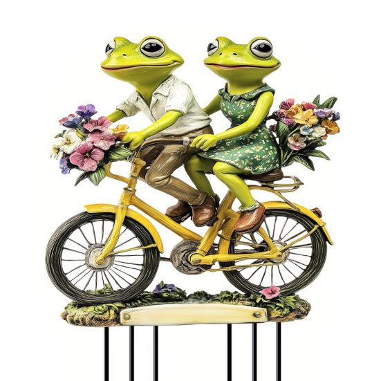 Casal de Sapos Estaca de Jardim 2D Acrílico Plano Decoração de Sapos Estaca de Animal Impermeável para Vaso de Flores Floreira Janela