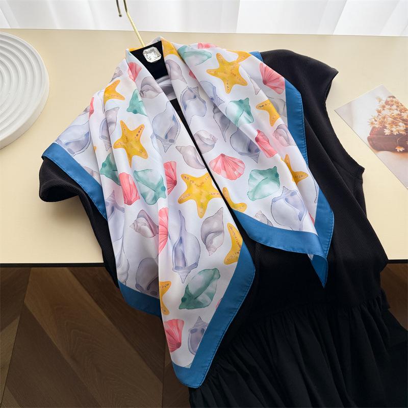 Korean version of small fresh imitation silk printing silk scarf small square scarf high-end shawl sunscreen neck scarf headscarf scarf
