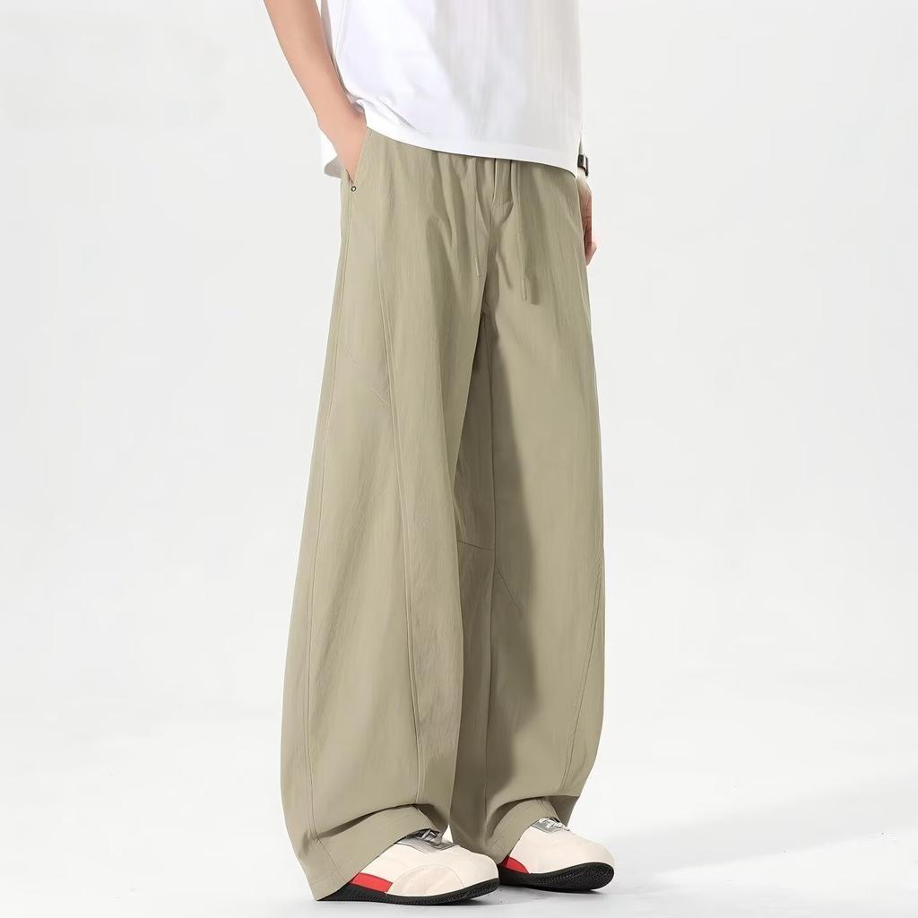 Summer loose splicing sports men's sweatpants solid color drape straight wide-leg pants men's casual pants