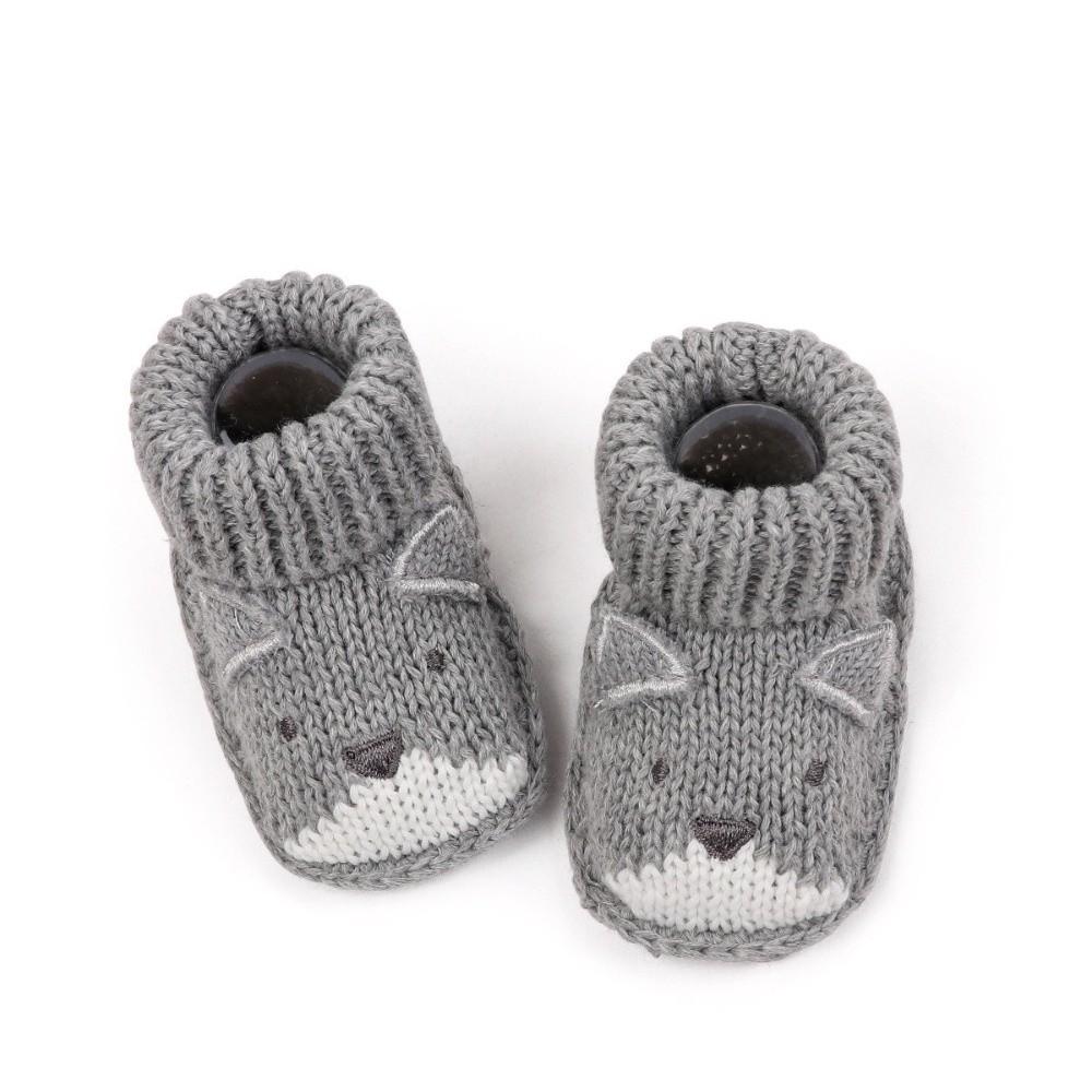 1 Pair Cartoon Pattern Knitted Baby Shoes Anti-slip Design Newborn Booties for 0-3 Months Baby