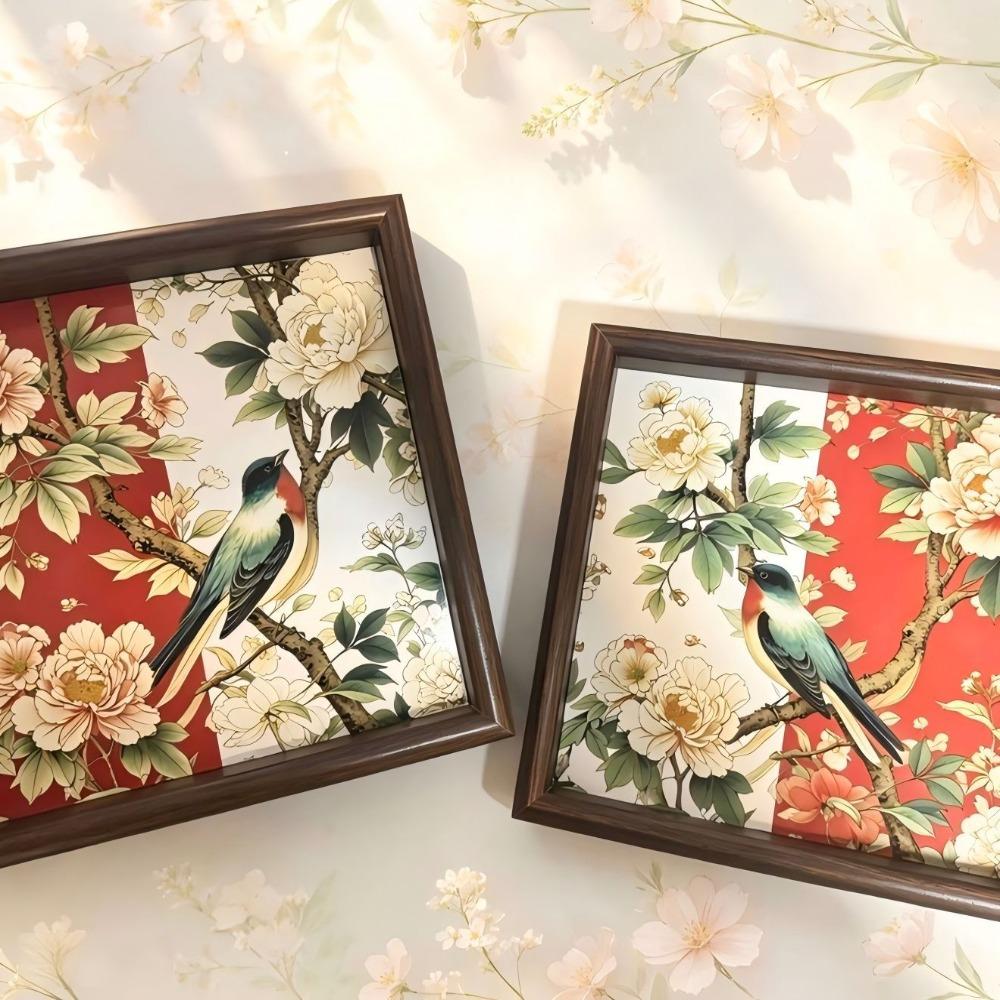 Square Lotus Tray Raised Frame Shelf Display for Tabletop Storage Entryway Shelf Home Decor B
