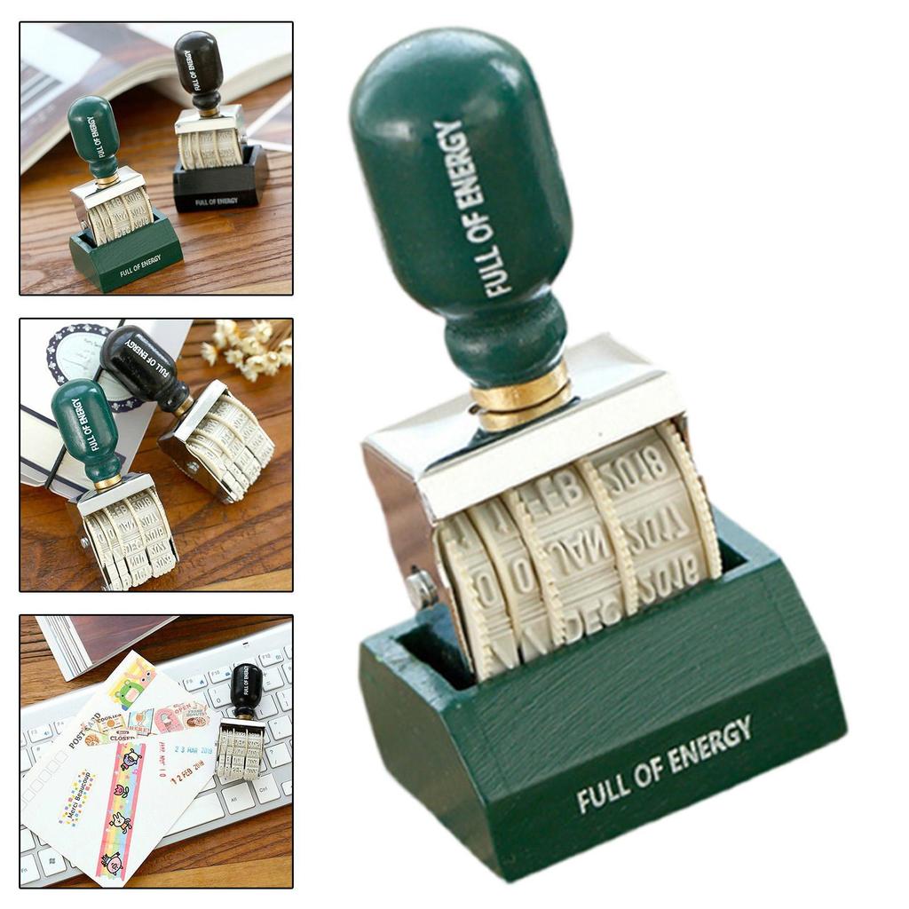 Rollers Date Stamp with Wooden Handle And Base Rolling Wheel