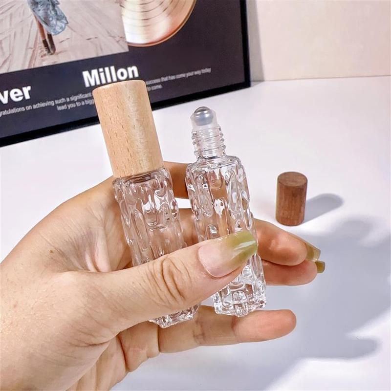 10Ml Wooden Cap Spray Bottle Clear Glass Spray Bottle Perfume Sample Vials Portable Refillable Cosmetic Empty Atomizer Gold Cap