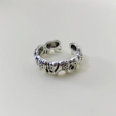 Korean Retro Distressed Elephant Herd Open Ring
