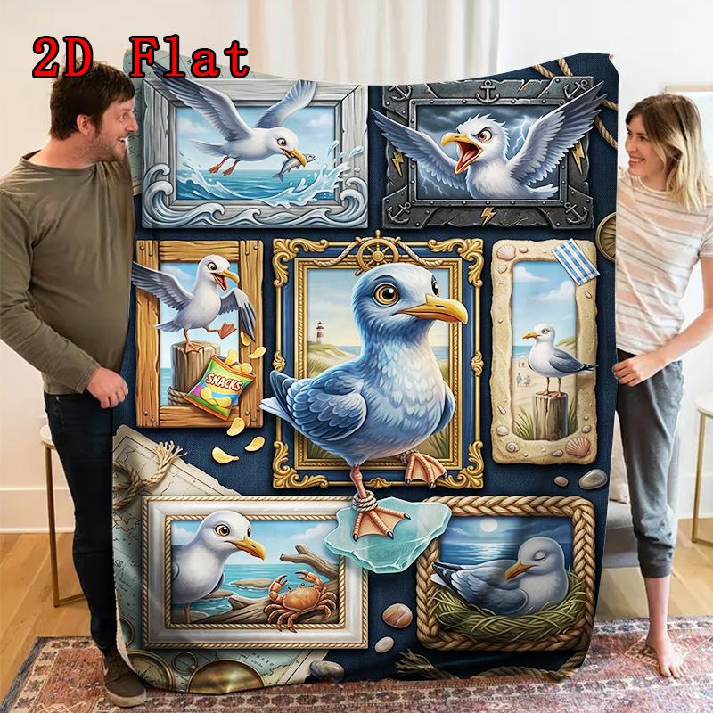Seagull Frames Coastal Life 2D Flat Pattern Flannel Blanket, High Quality All Seasons, Home Decor, Warmth and Comfort, Perfect for Christmas Gifts.