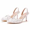 New Fashion Women High Heels Pumps Party Lace Pearl Decoration PU 7CM Thin Heels Back Strap Evening Dress Woman Shoes White