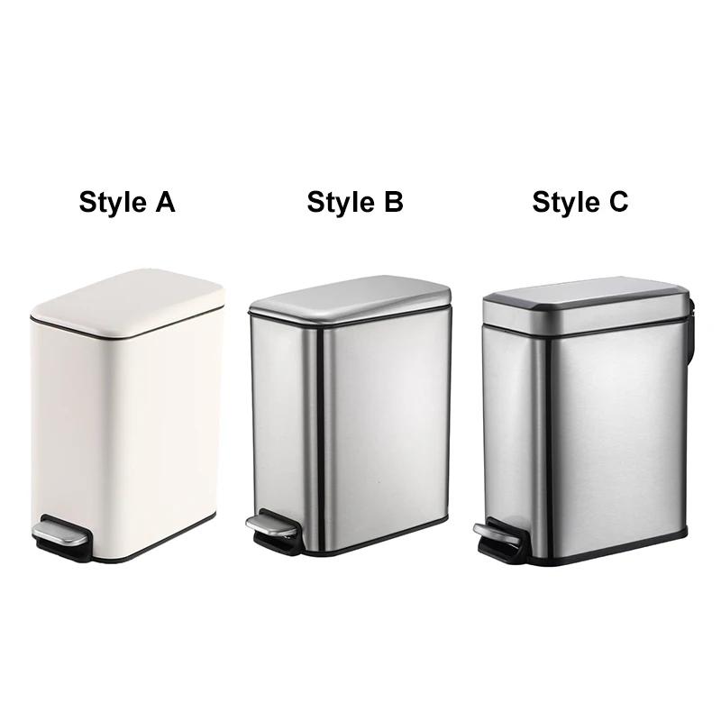 New 5L Stainless Steel Step Trash Can with Silent Gentle Lid for Kitchen Home Office Foot Pedal Trash Can Automatic Dustbin