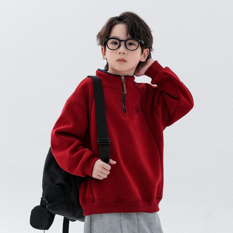 Jungen Fleece gefüttertes Halbzip Stehkragen Sweatshirt Warme Langarmjacke für große Kinder Chinesisches Neujahrs Outfit