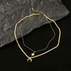 316L Stainless Steel New Fashion Upscale  2 Layer Crescent Moon Star Charms Chain Choker Necklaces & Pendants For Women
