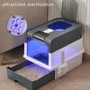 Cat Litter Box with UV Sterilization Lights Large Capacity Fully Enclosed Cat Toliet Litter Pan Anti-Splashing Kitten Bedpan