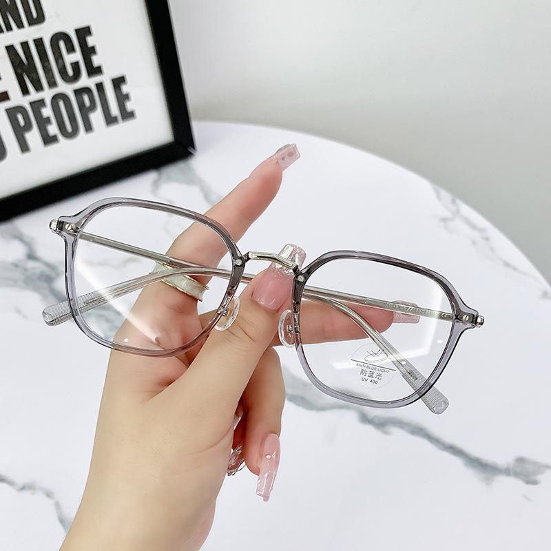 01048 Glasses Frame Women'S Retro Polygonal Flat Glasses Trendy Glasses Frame Anti-Blue Glasses