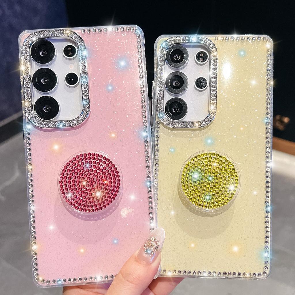Gem Love Stand Is Suitable for Samsung S25 Ultra Mobile Case Flash Diamond S24 Flash Powder A56 Fashion A17