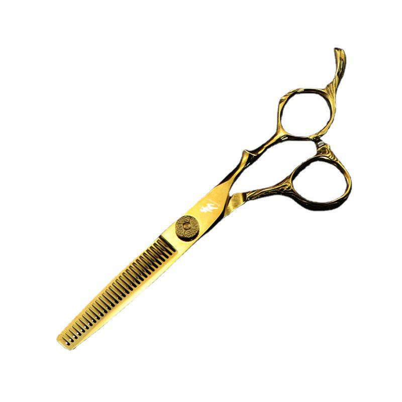 6.0" Gold Wood Grain Handle Hairdressing Scissors | Barber & Thinning Shears