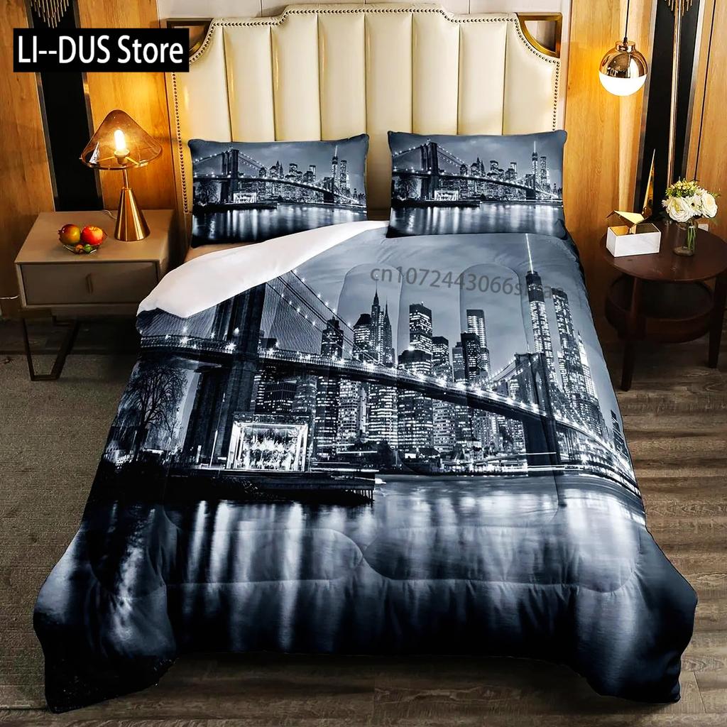New York Duvet Cover Set Skyline Print Decorative 2/3 Piece Bedding Set With Pillow Shams Twin Full Queen King Size Room Decor