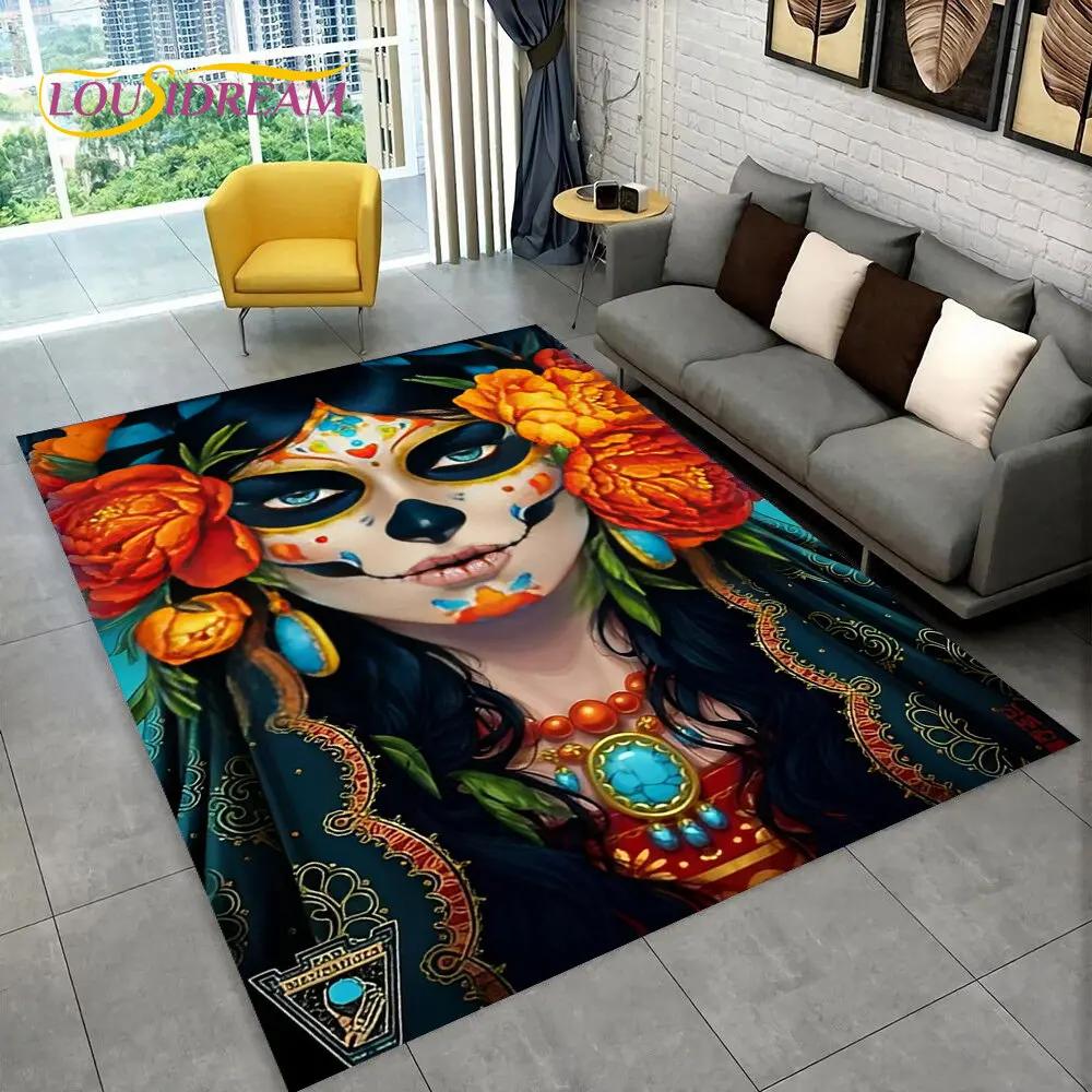 3D Gothic Horror Female Skull Dead Girl Area Rug,Carpet Rug for Home Living Room Bedroom Sofa Doormat Decor,Non-slip Floor Mat
