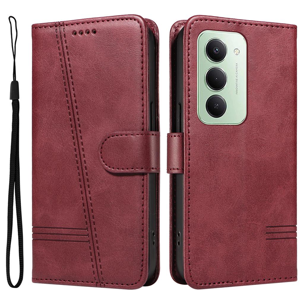 Pro Xiaomi Redmi 15 4G (EU) (171 mm) Peněženkové pouzdro T-tvarované linie Kožený kryt na telefon Stojánek