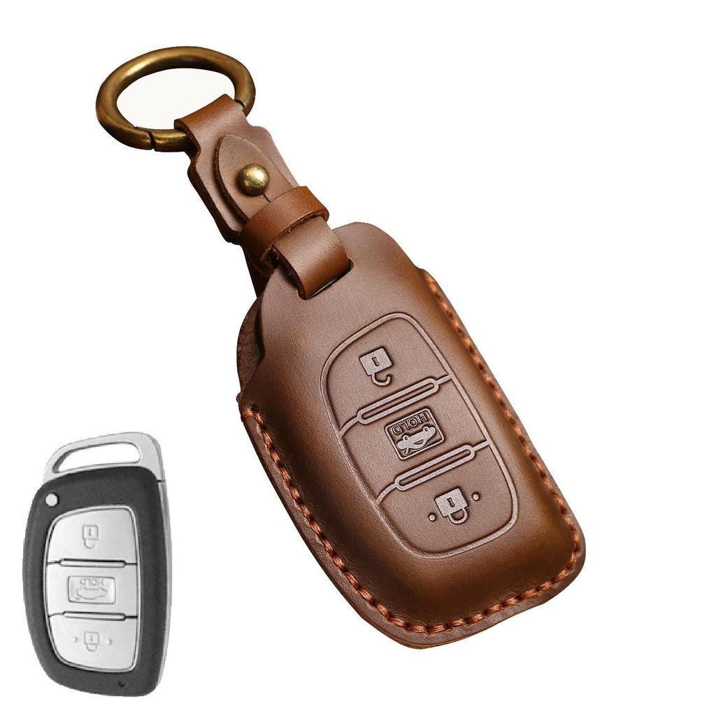 Premium Genuine Leather Key Case for Hyundai IX35, Sonata, Elantra, Verna, and Mistra - Protective Shell