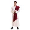 Men's Muslims Dress Caftan Robe Long Sleeve Stand Collar Jubba Thobe Man Leisure Dress Thobe with Arab Head Scarf Rope