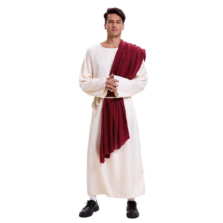 Men's Muslims Dress Caftan Robe Long Sleeve Stand Collar Jubba Thobe Man Leisure Dress Thobe with Arab Head Scarf Rope