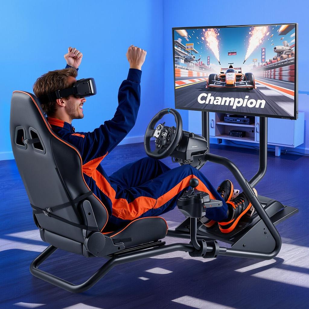 Racing Wheel Stand, Heavy-Duty Simulator Cockpit Steering Wheel Stand with Monitor Stand, Fit Logitech G25,G27,G29,G920,G923, Thrustmaster T300RS,TX