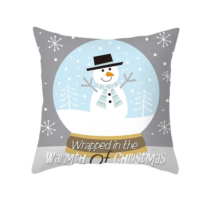 Merry Christmas Cute Cartoon Snowman Elk Print Pattern Cushion Cover Home Living Room Sofa Decoration Square Pillow