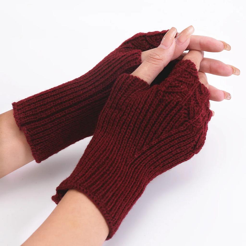 Short Fish Scale Woolen Gloves Autumn Winter New Female Student Fashion Knitted Warm Exposed Finger Sleeves Fake Sleeves