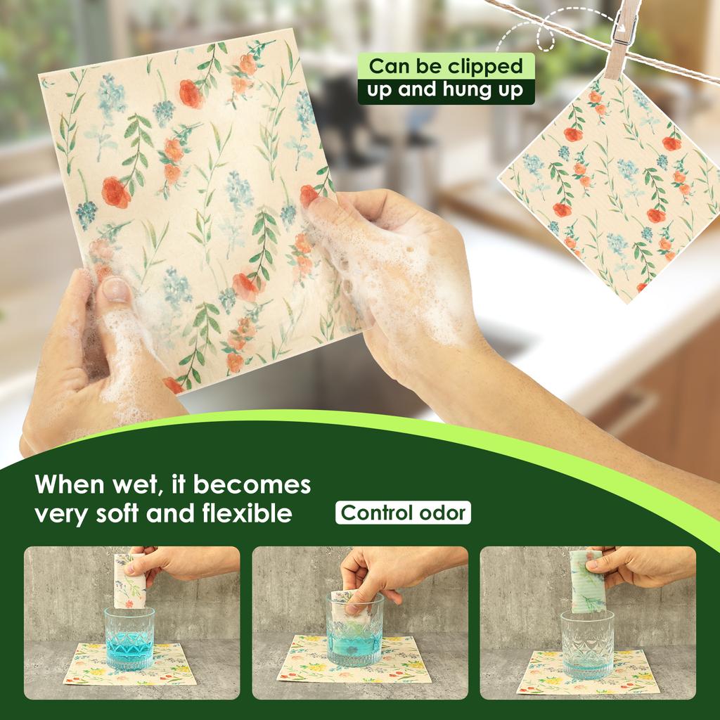 6Pcs Swedish Dishcloth Kitchen Dish Towels Absorbent Kitchen Dish Rags Reusable Wet Dry Household Dishcloths for Washing Dishes