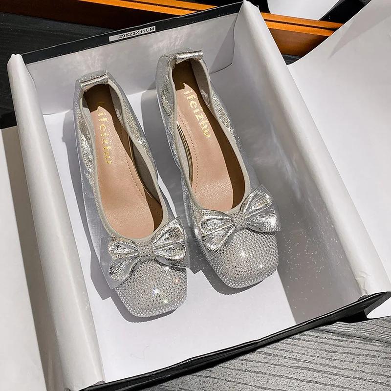 Damenschuhe Mode Pumps Weiches Obermaterial Strass Schleife Hohe Absätze Schuhe Damen Kristall Kleiderschuhe