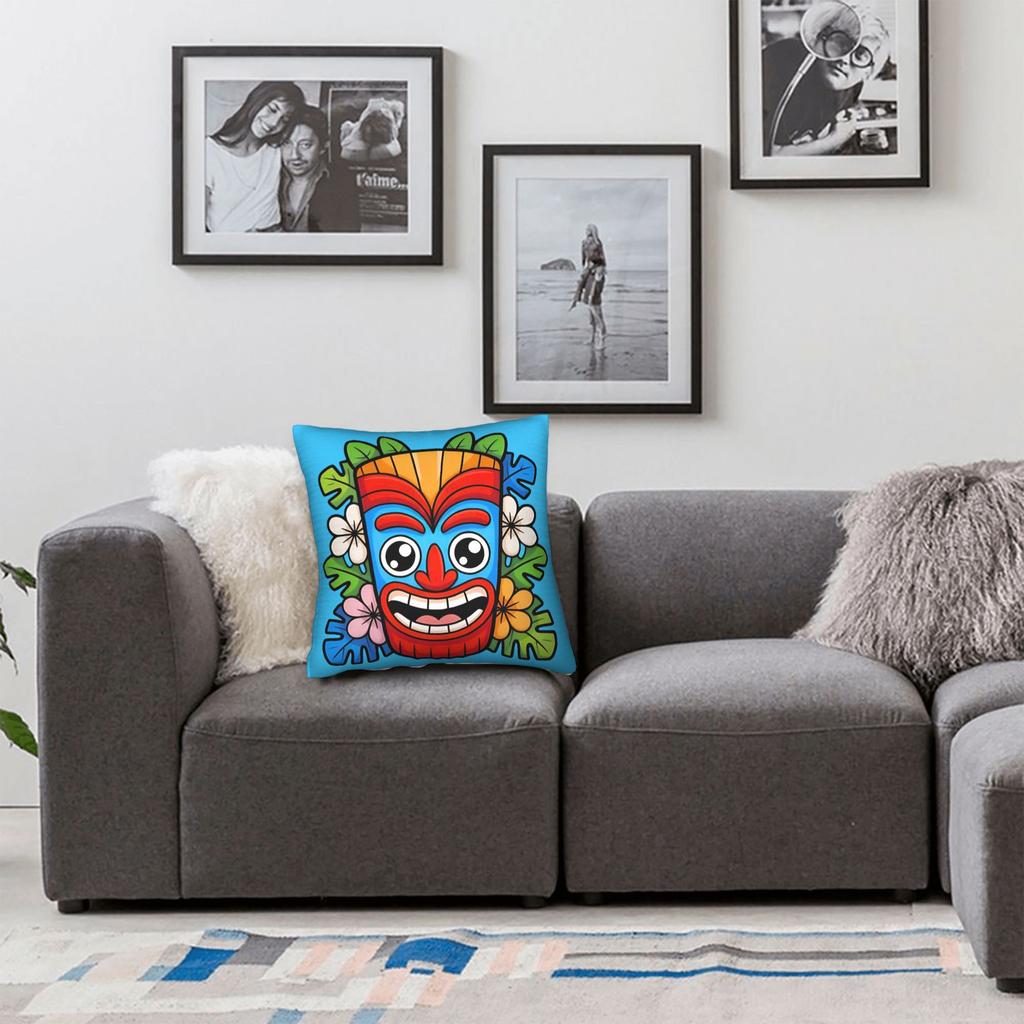 Happy Kawaii Tiki Mask Cute Tropical Cartoon Pillow Case Soft Pillow Cover Cute Funny Cushion Cover For Couch Bed Living Room