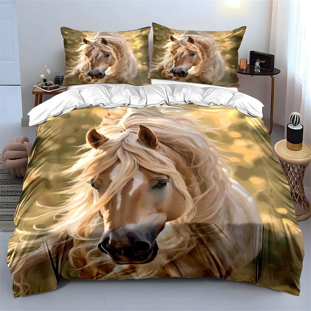 "Horse Theme Decorative Art Set" Bedding Set with 1 Duvet Cover 2 Pillowcases Single Double King Queen, Gift