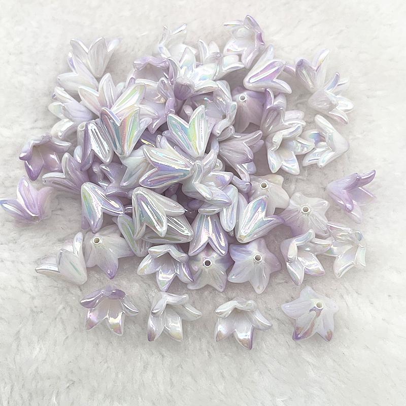 20pcs 13x16mm Gradual Change Acrylic Lilies Beads Caps Jewelry Findings Charms Bracelets Spacer Beads for Jewelry Making