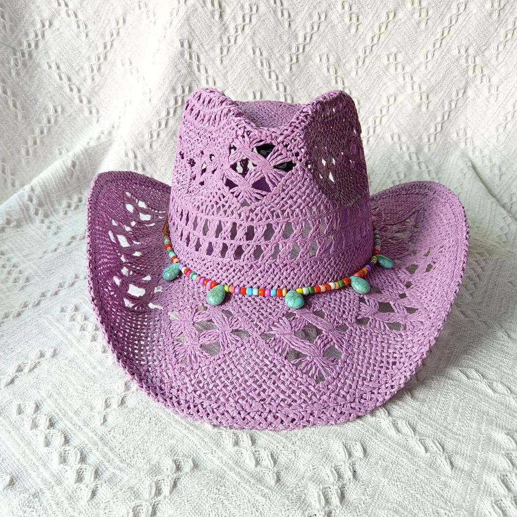 Cappelli Gialli Estivi da Uomo Stile Western Intrecciati a Mano in Paglia Cappello Jazz da Sole da Spiaggia Cappellino da Cowgirl Donna Rosa Shocking Monocolore Sombrero Uomo