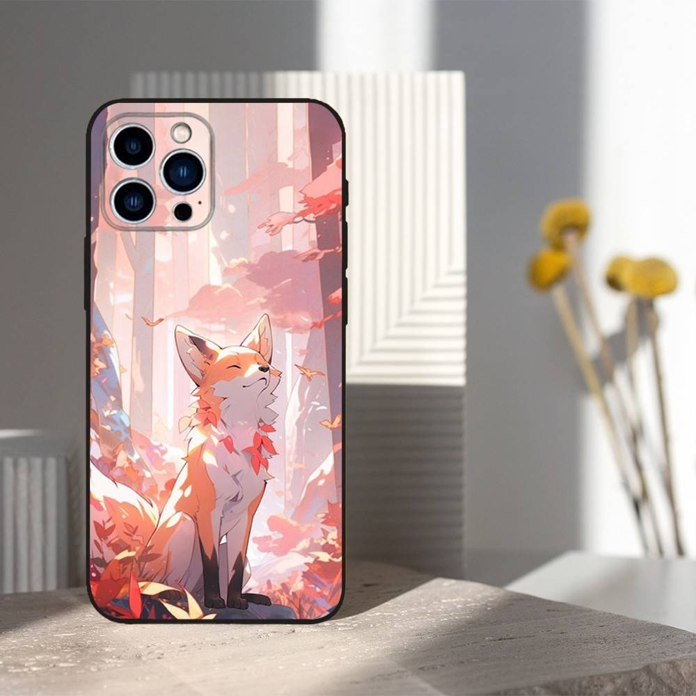 

Cute Fox Cartoon Case For iPhone 11,12,15,14,13,16,17,Plus,Pro Max,XS,X,XR,SE,Mini,8,7,Soft Silicone Black iPhone15PROMAX