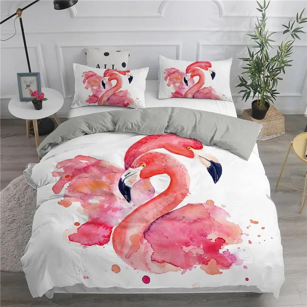 Comforter Cartoon Pink Flamingo Single Double Queen Extra Large Girls Children Teenager Bedding Set 3 Pcs With 2 S