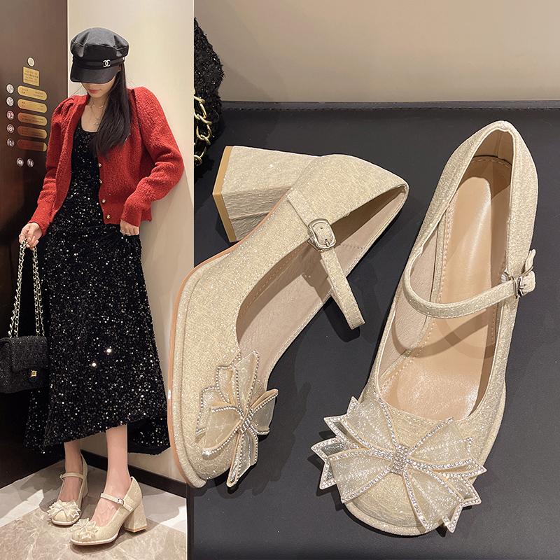 Fashion 2025 New Versatile Women Shoes with Simple Comfort Round Head and Thick Heels Shoes Butterfly Bow Fashion Women High Heels