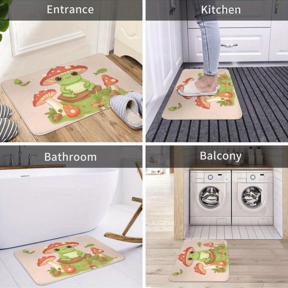 1PC Frog & Mushrooms Forest Kitchen Rug Non-Slip Door Mat Pop design Bathroom Rug Bath Mat Carpet for Home Sink Laundry Decor