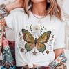 Butterfly Floral Printed Women's T-Shirt Short Sleeved Basic Top Cute Style Summer Fashion Women's Apparel Trendy Printed Tee