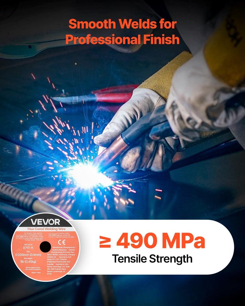 Flux Core MIG Welding Wire, E71T-11 0.9mm 0.45kg, Gasless Mild Steel Welding Wire with Low Spatter for All Position Arc Welding, Self-Shielded for