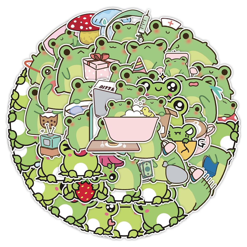 50 Pieces of Cute Frog Stickers Computer Suitcase Waterproof Decorative Stickers Children's Hand Account Stickers