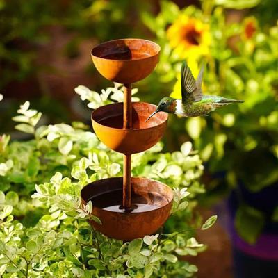 Metal Bird Bath with Stake for Outside 26.77 Inch Tall Free Standing 3-Tier Bird Feeder Bowl for Outdoor Garden Patio Yard Decor